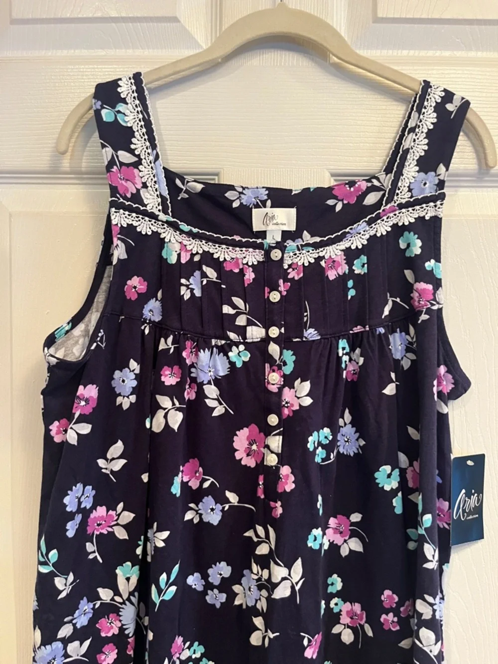 Aria Navy Floral Nightgown with Lavender & Teal Accents - Picture 3 of 7
